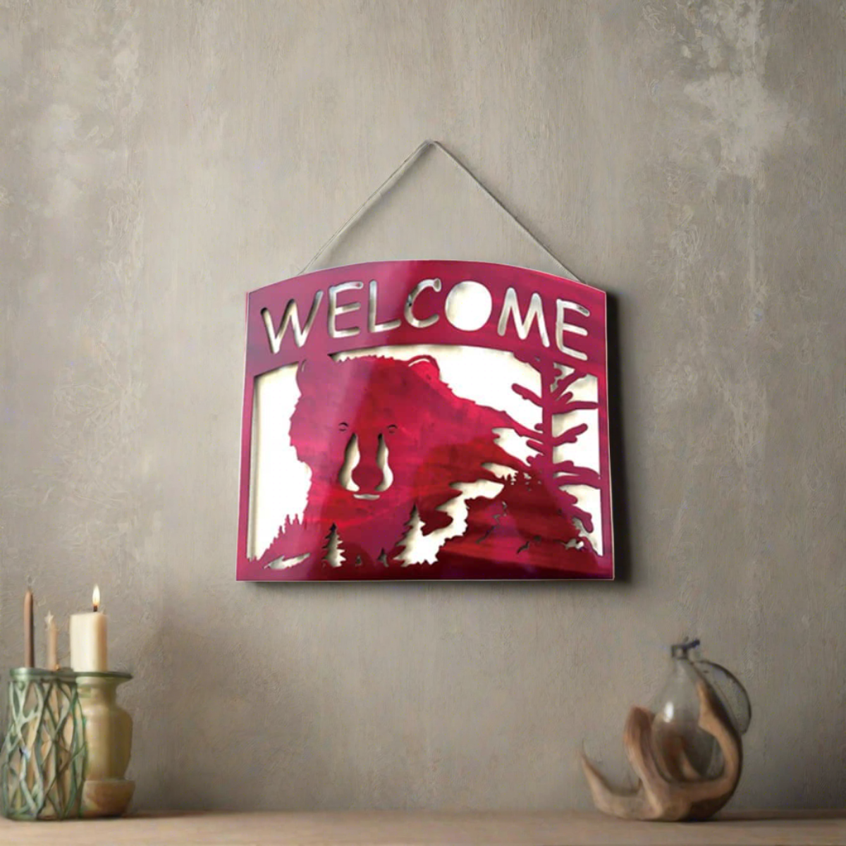 "Welcome" Bear Metal Wall Art