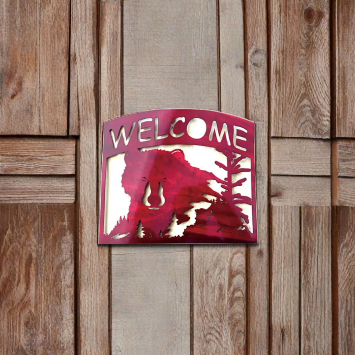 "Welcome" Bear Metal Wall Art