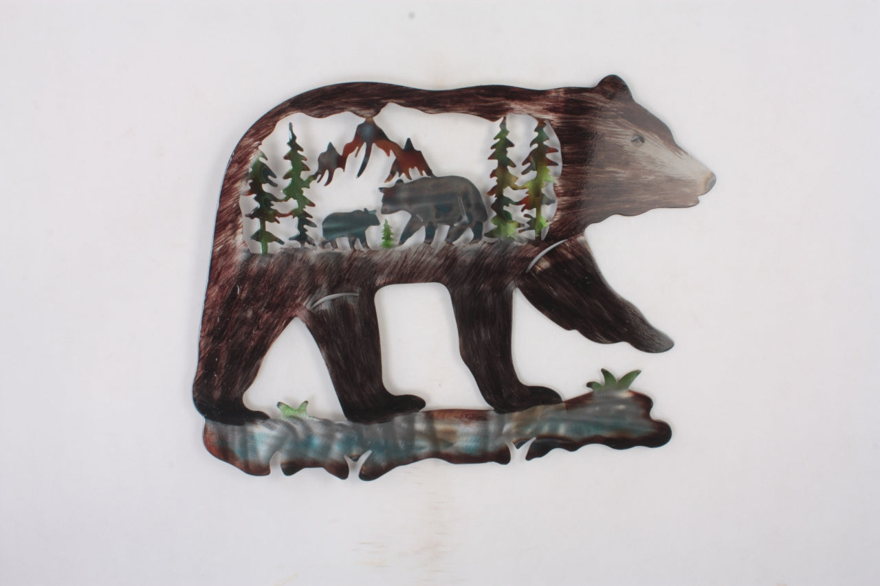 Wilderness Whisper: Brown Bears in Forest Metal Wall Art