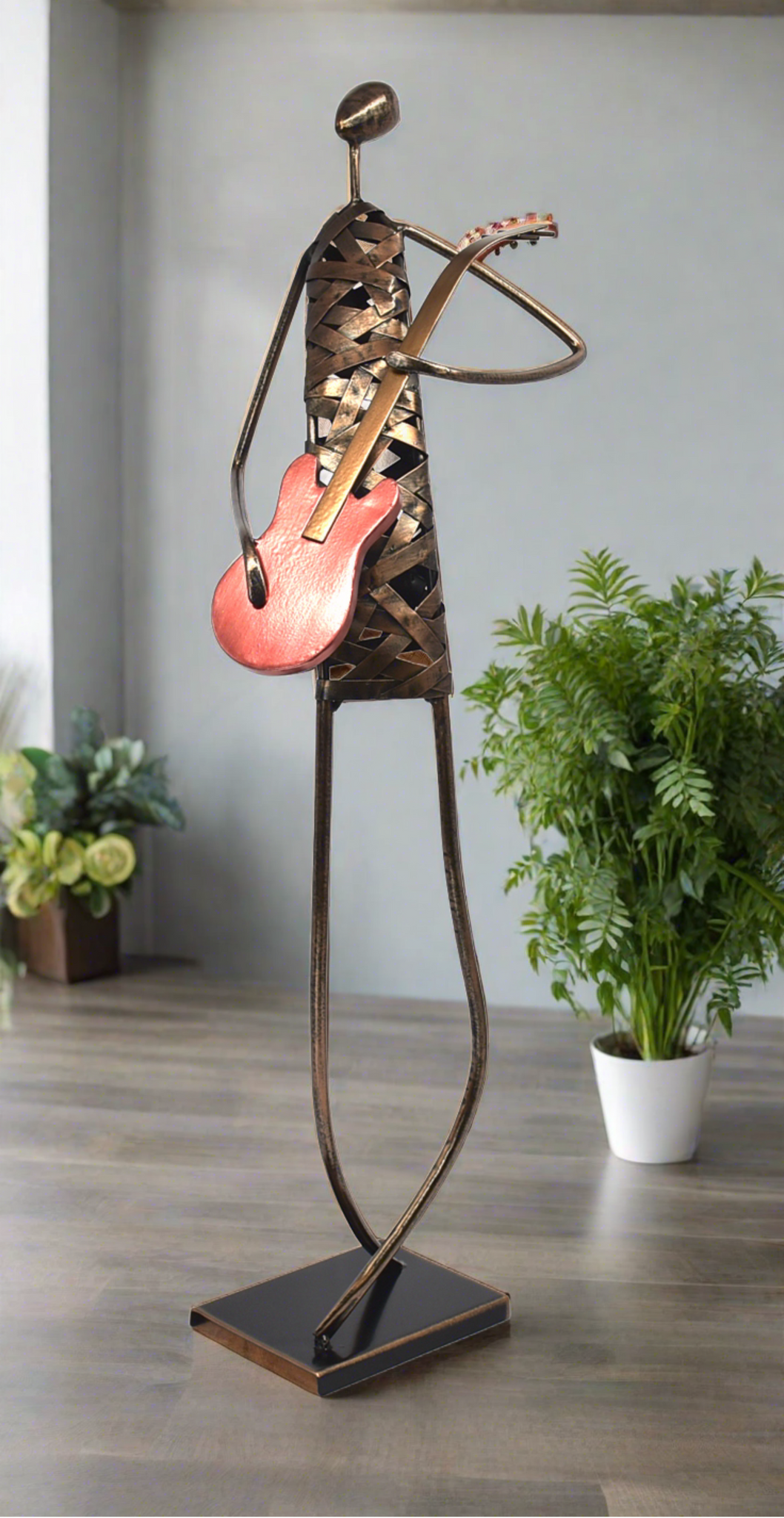 Playing Guitar  Musician Brush Bronze Color Metal Sculpture