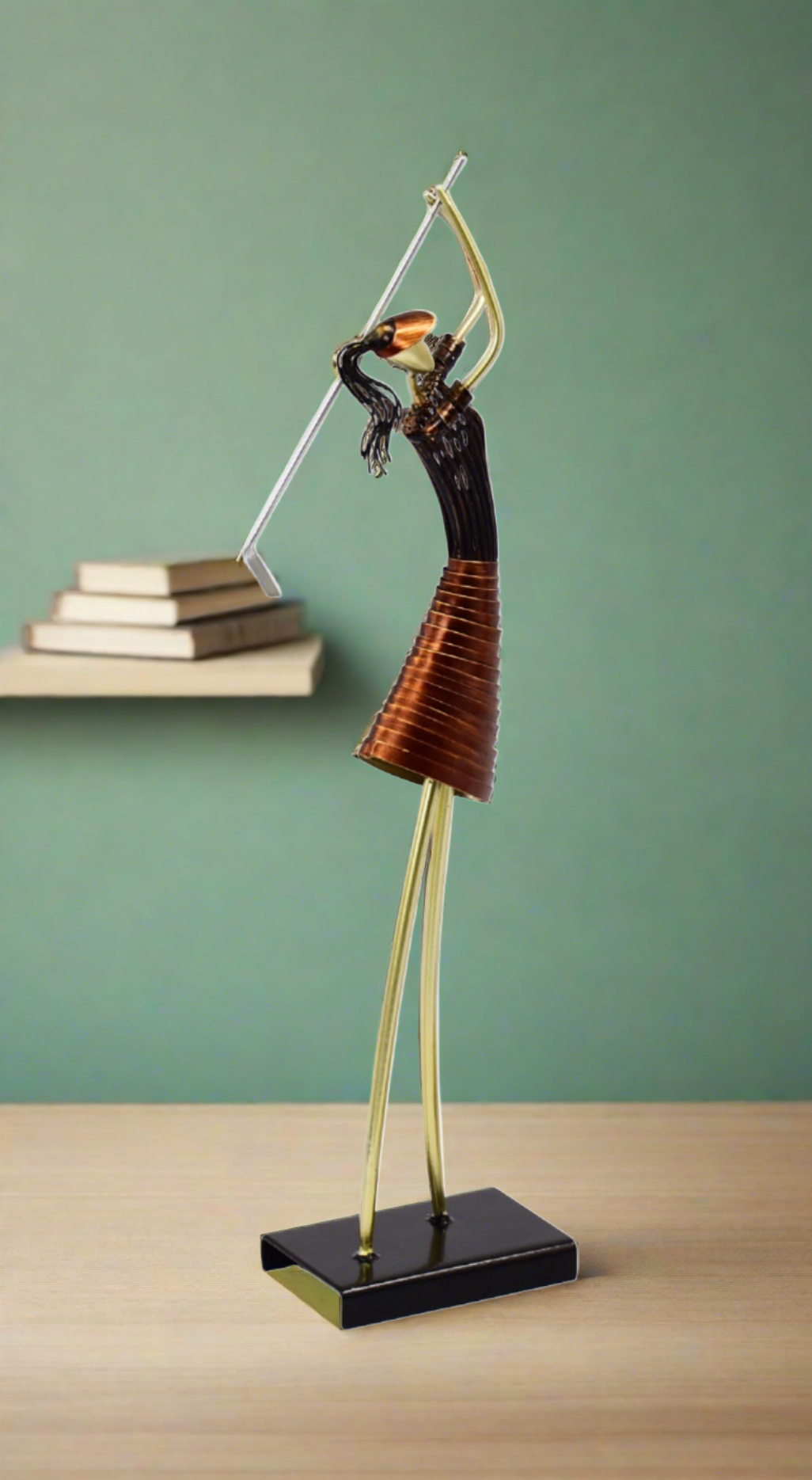 Table Sculpture-Metal Figurine Lady Playing Golf