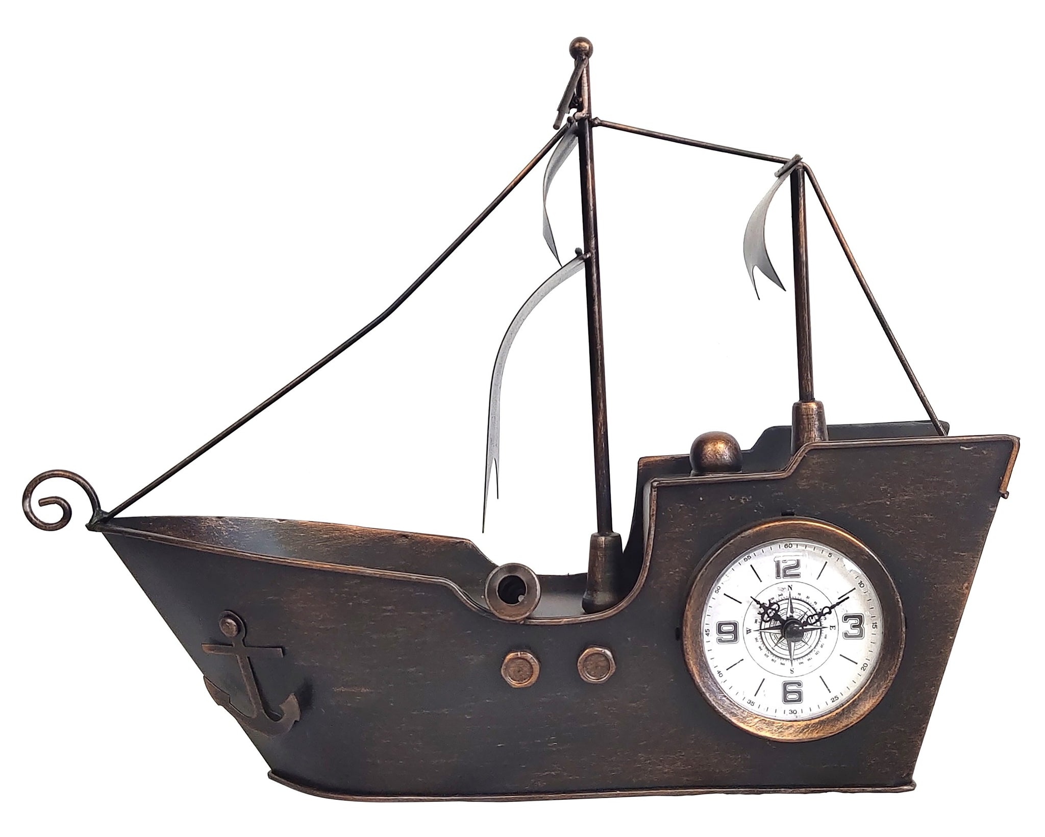 Sailing Ship Metal Table Clock - Peterson Housewares & Artwares