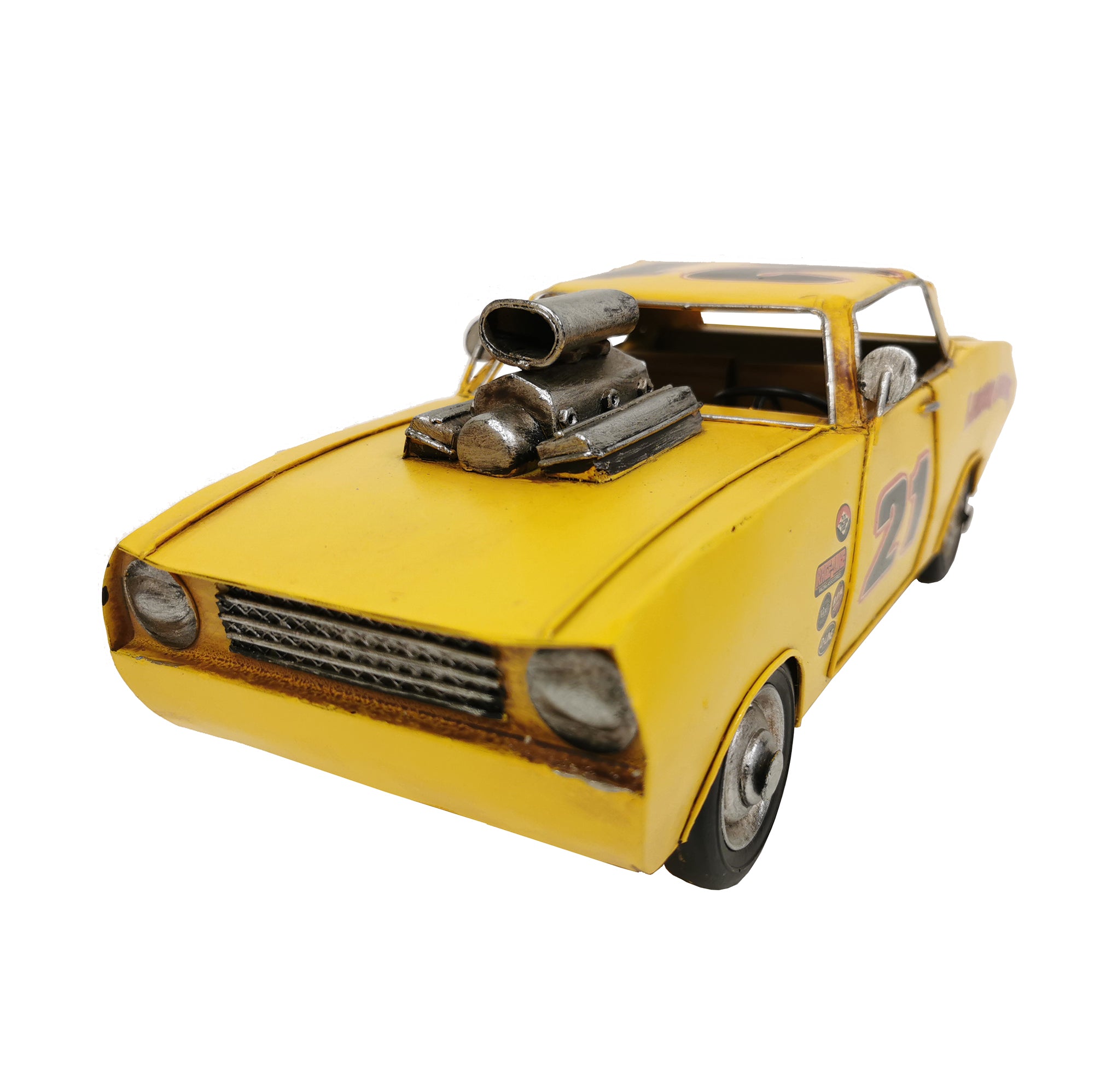 Yellow Hot Rod Metal Model - Peterson Housewares & Artwares